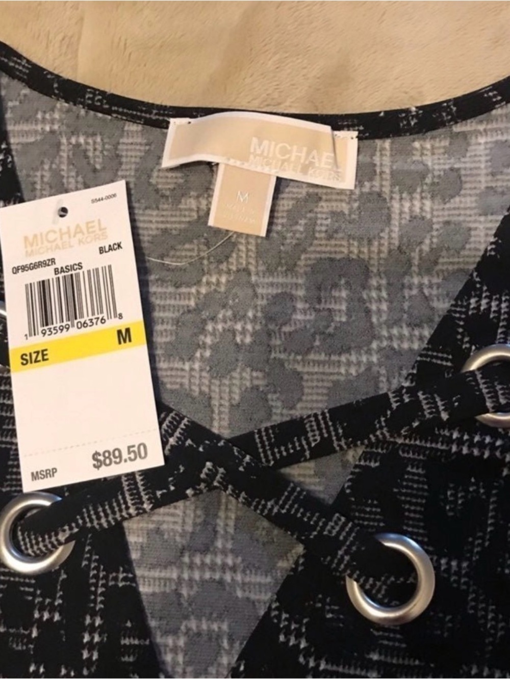 Michael Kors Black & Gray Lace-Up Animal-Print Tank Women’s M - Picture 2 of 6
